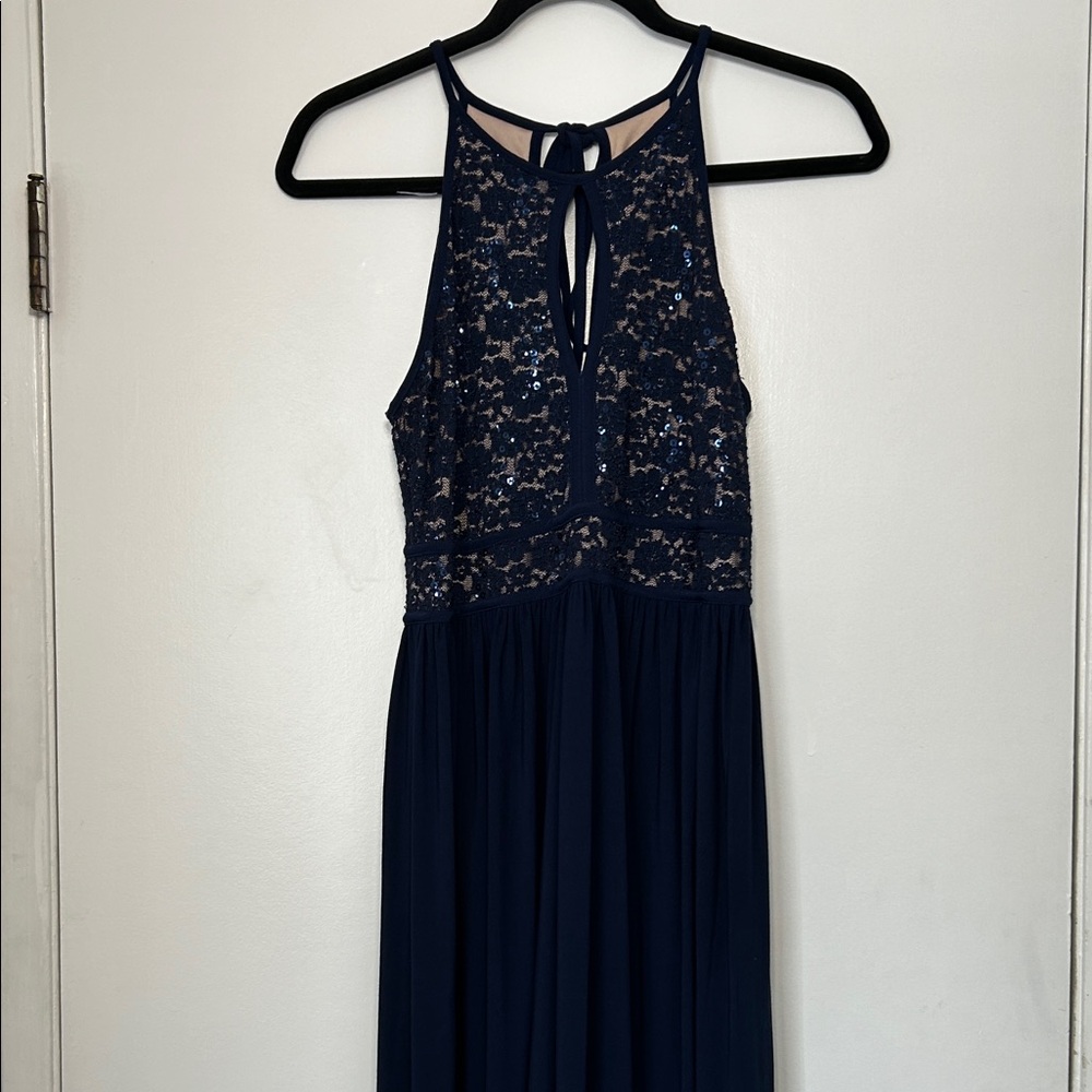 Night Way Collections Navy Lace Sequence Dress Size 4p Formal Homecoming Dance